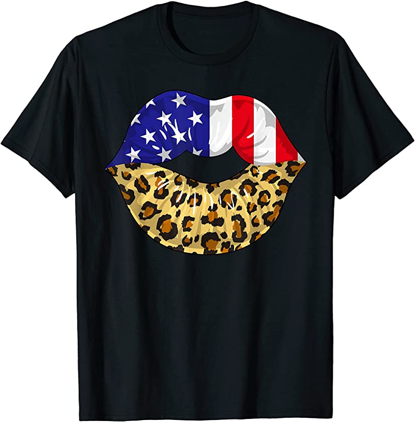 Sexy Lips American Independence Day Flag Leopard Gift T-Shirt