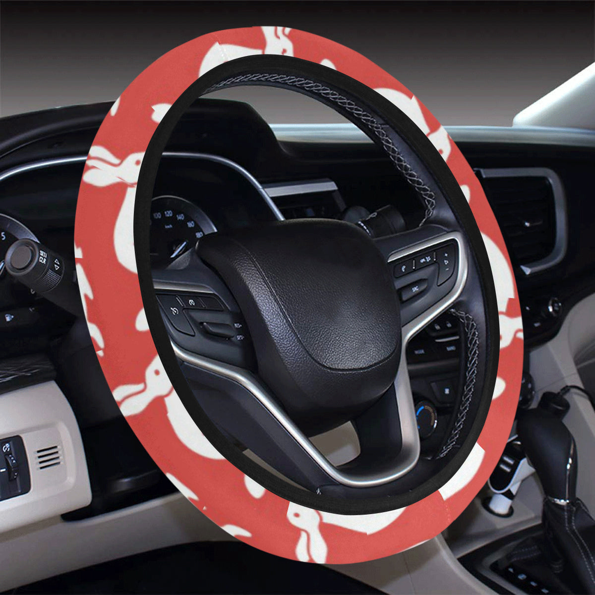 Rabbit Pattern Print Design Rb017 Steering Wheel Cover With Elastic Edge