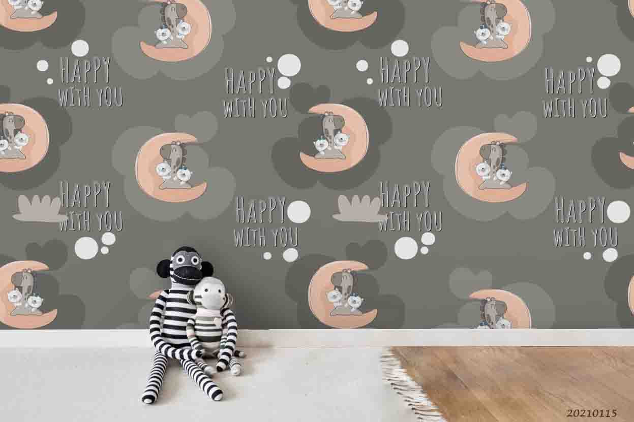 3D Cartoon Animal Moon Wall Mural Wallpaper Lqh 54