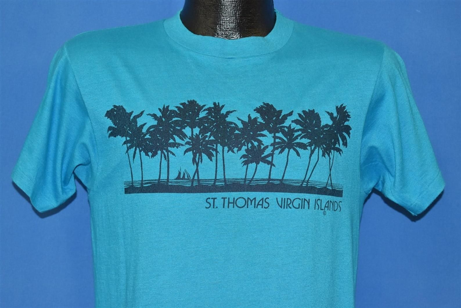80S St Thomas Virgin Islands Blue Tourist T-Shirt