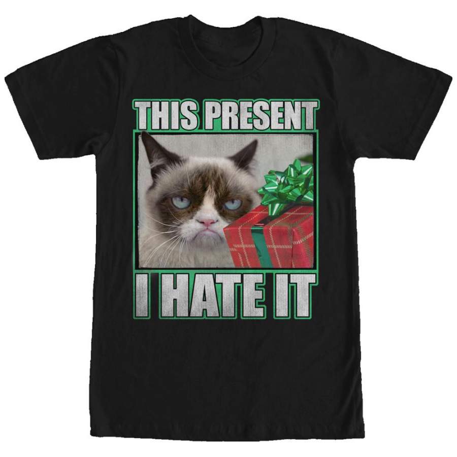 Grumpy Cat Men’s Christmas Present Hate It  T Shirt Black S