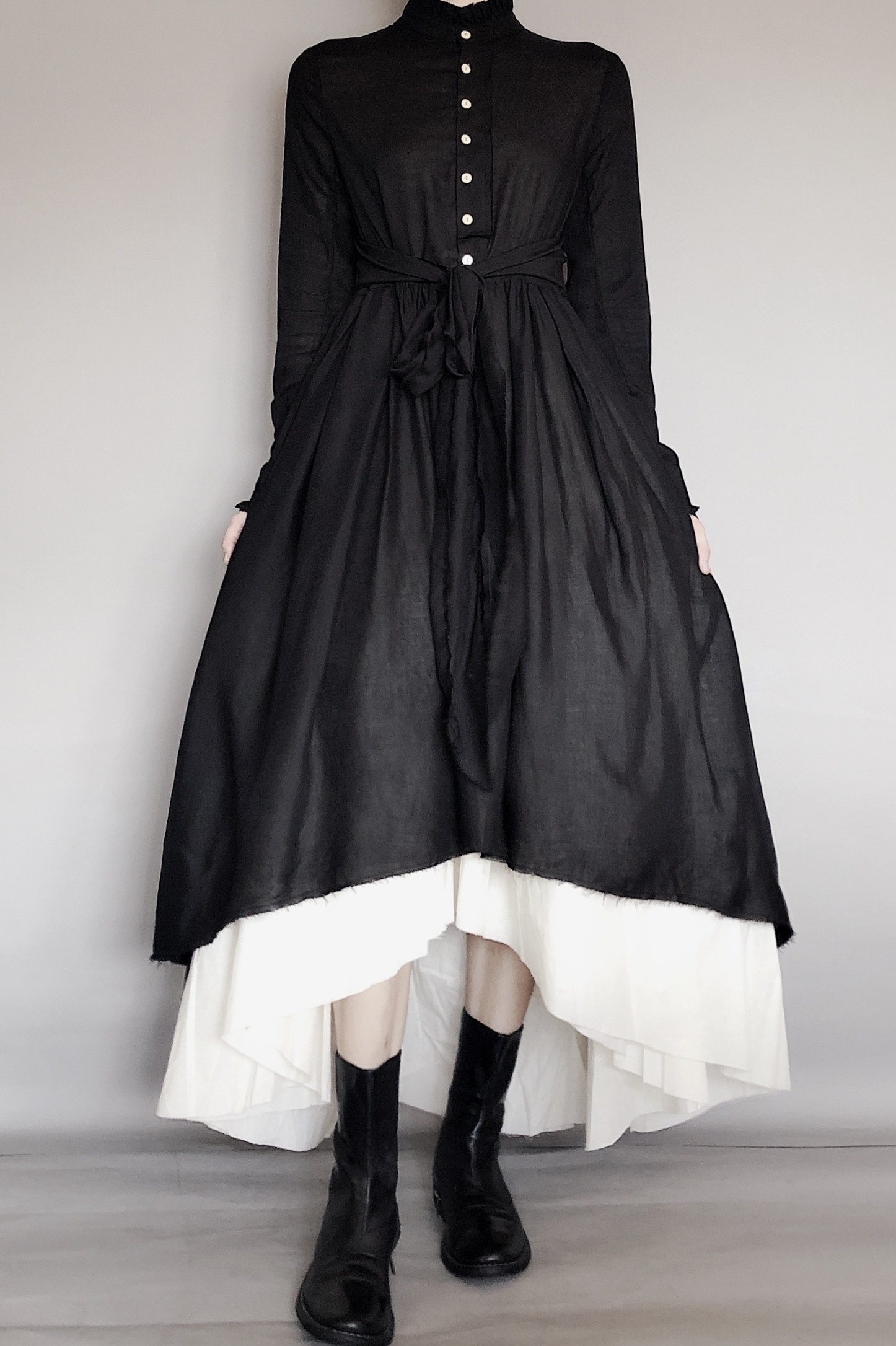 UMI MAO Dark Wind Retro Two-piece Spring Autumn Yohji Yamamoto Distressed Raw Edge Fluffy Mid-length Dress Thin Female Y2K alx