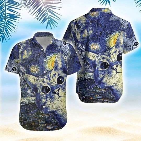 Starry Cats Hawaii Graphic Print Short Sleeve Hawaii Casual Shirt Ha107560