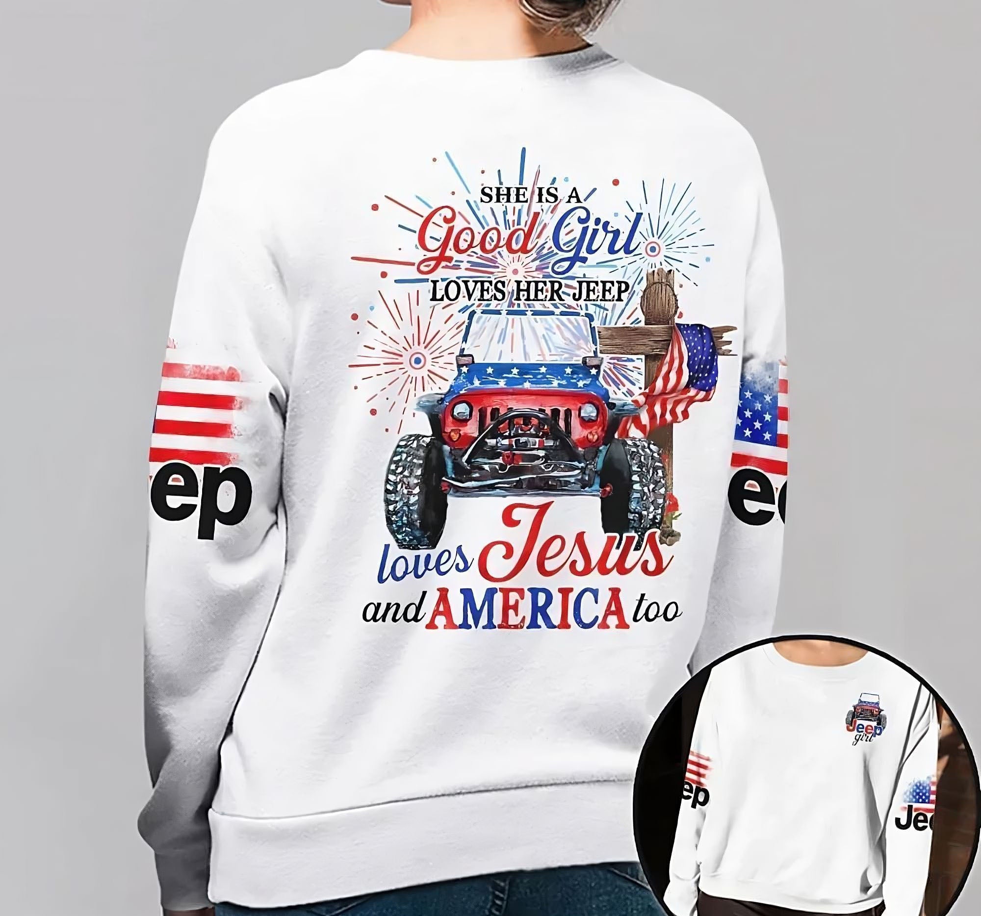 She’S A Good Girl Jeep Independence Day All Over Print Sweatshirt