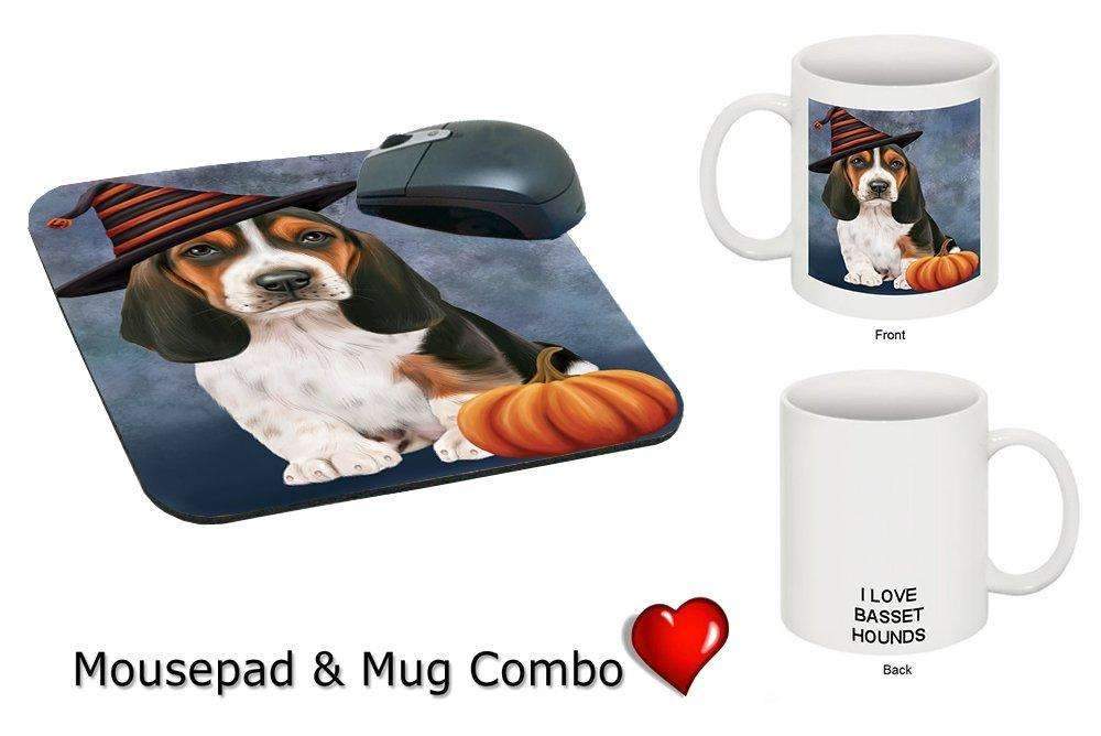 Christmas Happy Holidays Basset Hound Puppy Wearing Witch Hat Mug & Mousepad Combo Gift Set Mmcg0604