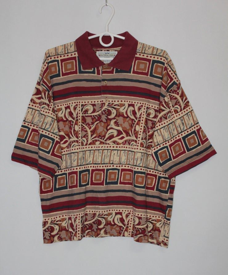 Vintage 90S Baroque Pattern Polo Top Shirt