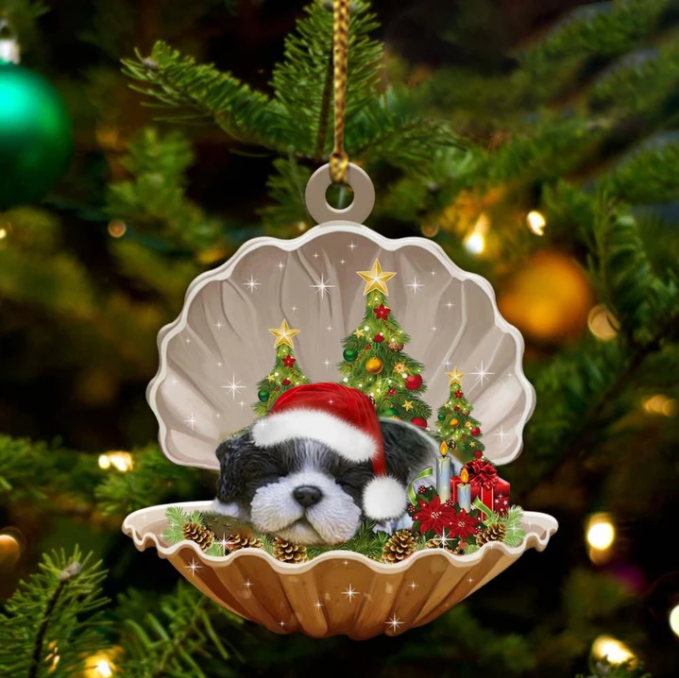 Black White Shih Tzu3-Sleeping Pearl In Christmas Two Sided Ornament