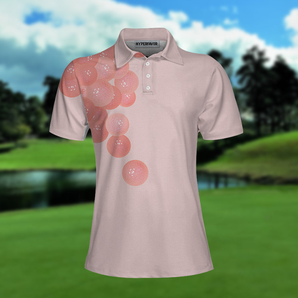 Pink Golf Balls Pattern Short Sleeve Women Polo Shirt, Thoughtful Golfing Shirt For Ladies, Best Golf Gift Coolspod