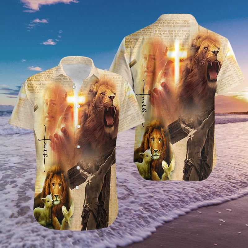 High Quality Hawaii Aloha Shirts Lion Jesus Cross Ha57634