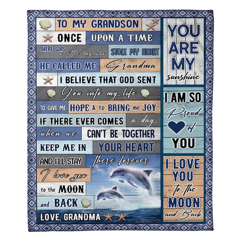 To My Grandson Love You To The Moon And Back Blanket Family Gift Home Decor Bedding Couch Sofa Soft Comfy Cozy