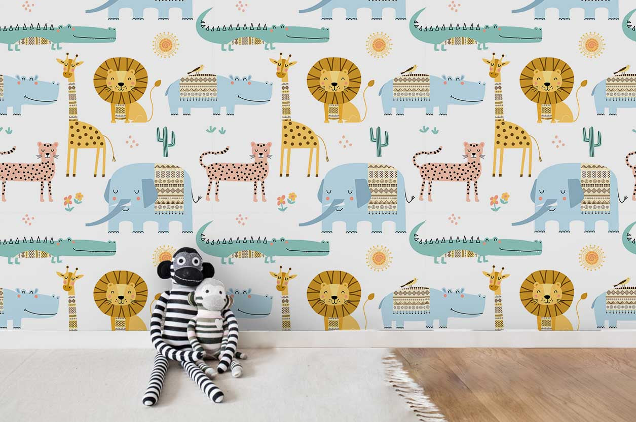 3D Giraff Lion  Elephant Loveliness Wall Mural Wallpaper Zy D7