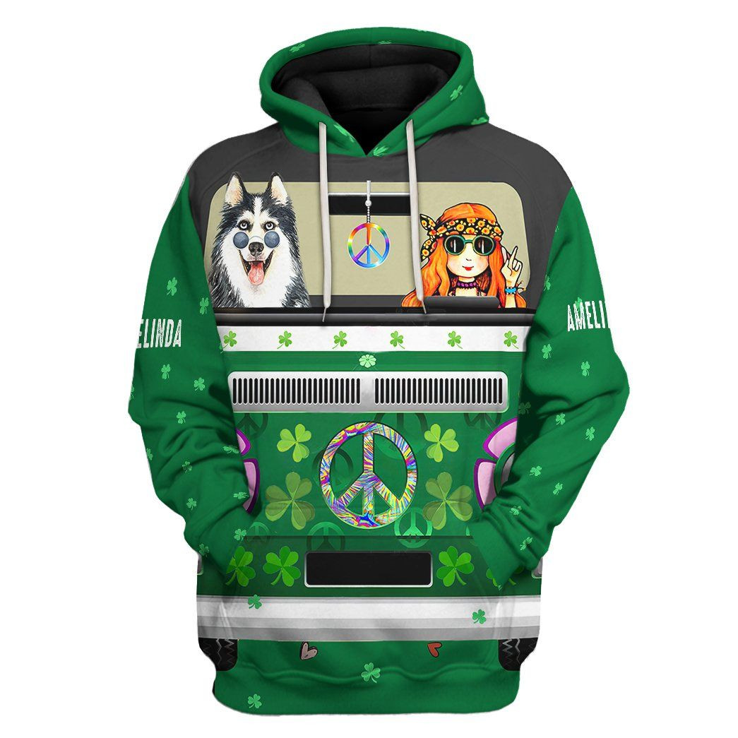 3D St Patrick Day Husky Hippie Custom Name Tshirt Hoodie Apparel