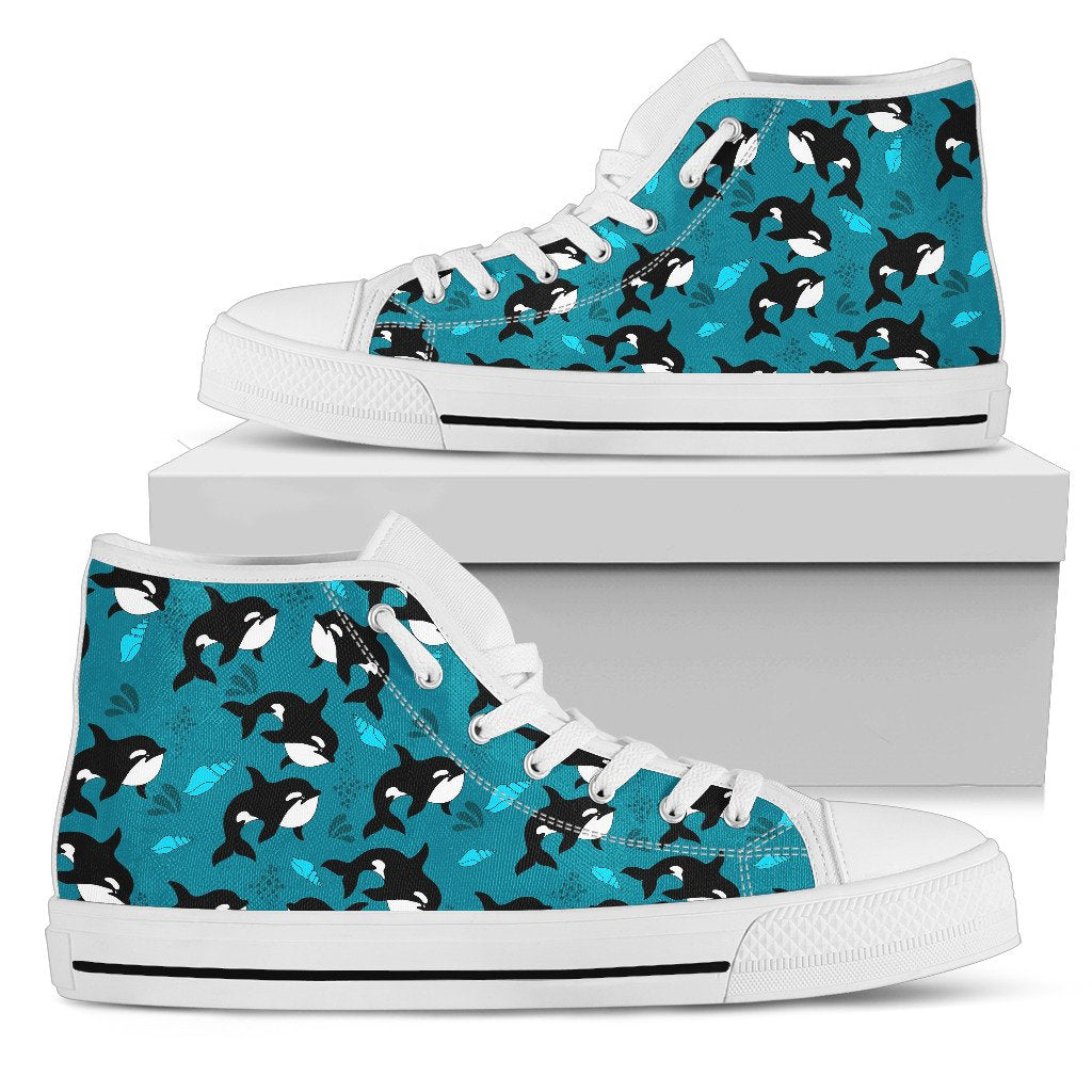 Whale Sea Design Themed Print Women High Top Shoes