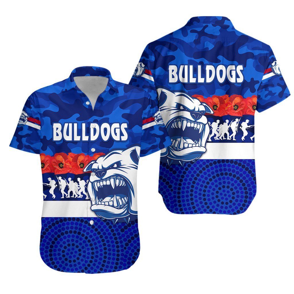 Western Bulldogs Hawaiian Shirt Anzac Day Poppy Flower K8