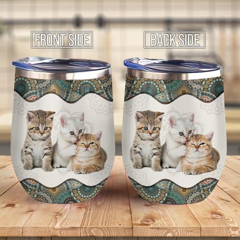 Mandala Kitten Wine Tumbler Cat Lovers Gift Wine Tumbler Personalized Tumblers Mug Custom Wine Tumbler Gift Idea