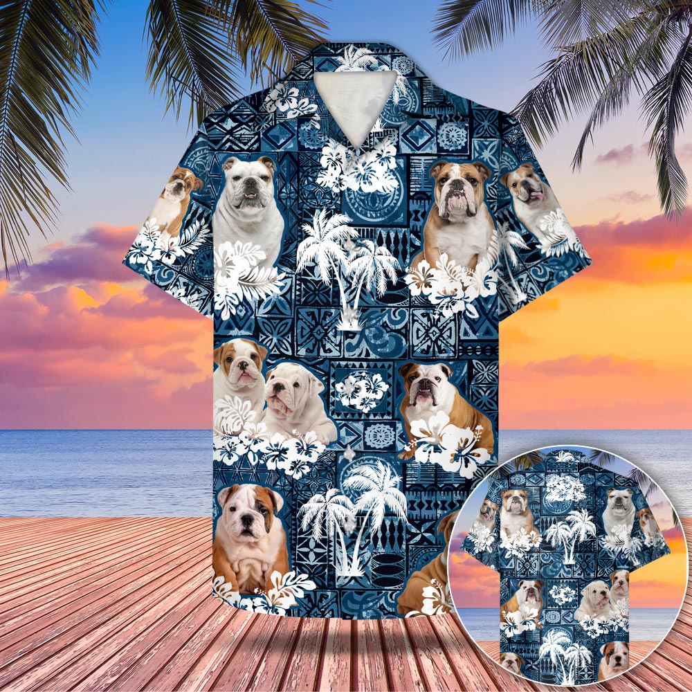 Bulldog Hawaii Style Blue Shirt Gift For Dad Phts Ha45327