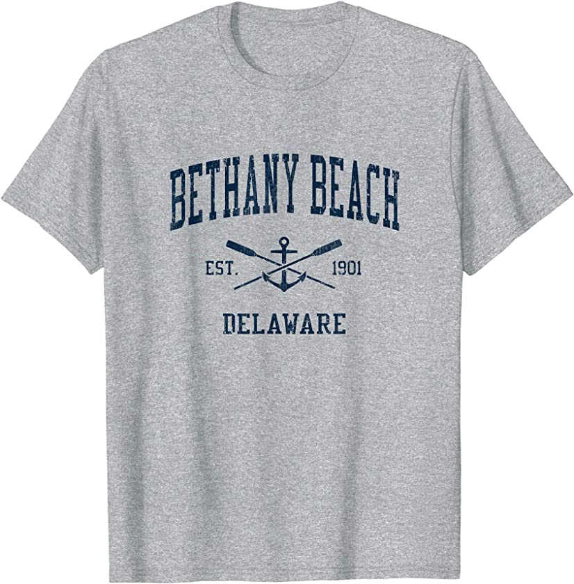 Bethany Beach DE Vintage Navy Crossed Oars & Boat Anchor T-Shirt