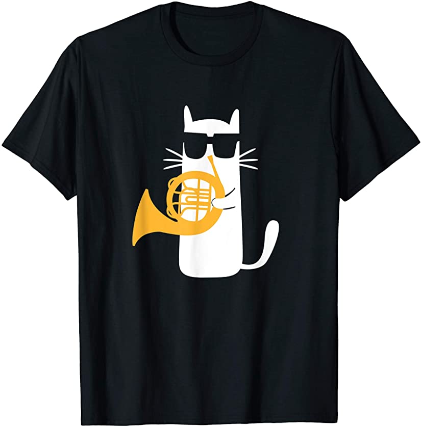 Cat French Horn Funny Kitten Music Lover Marching Band T-Shirt