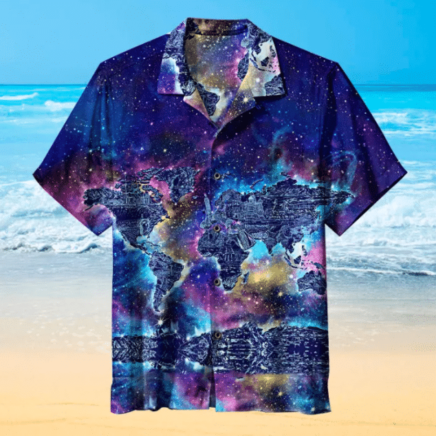 World Map Galaxy Art For Man And Woman Print Short Sleeve Hawaiian Shirt G95