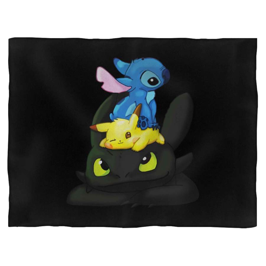Pikachu And Toothless And Stitch Together Blanket