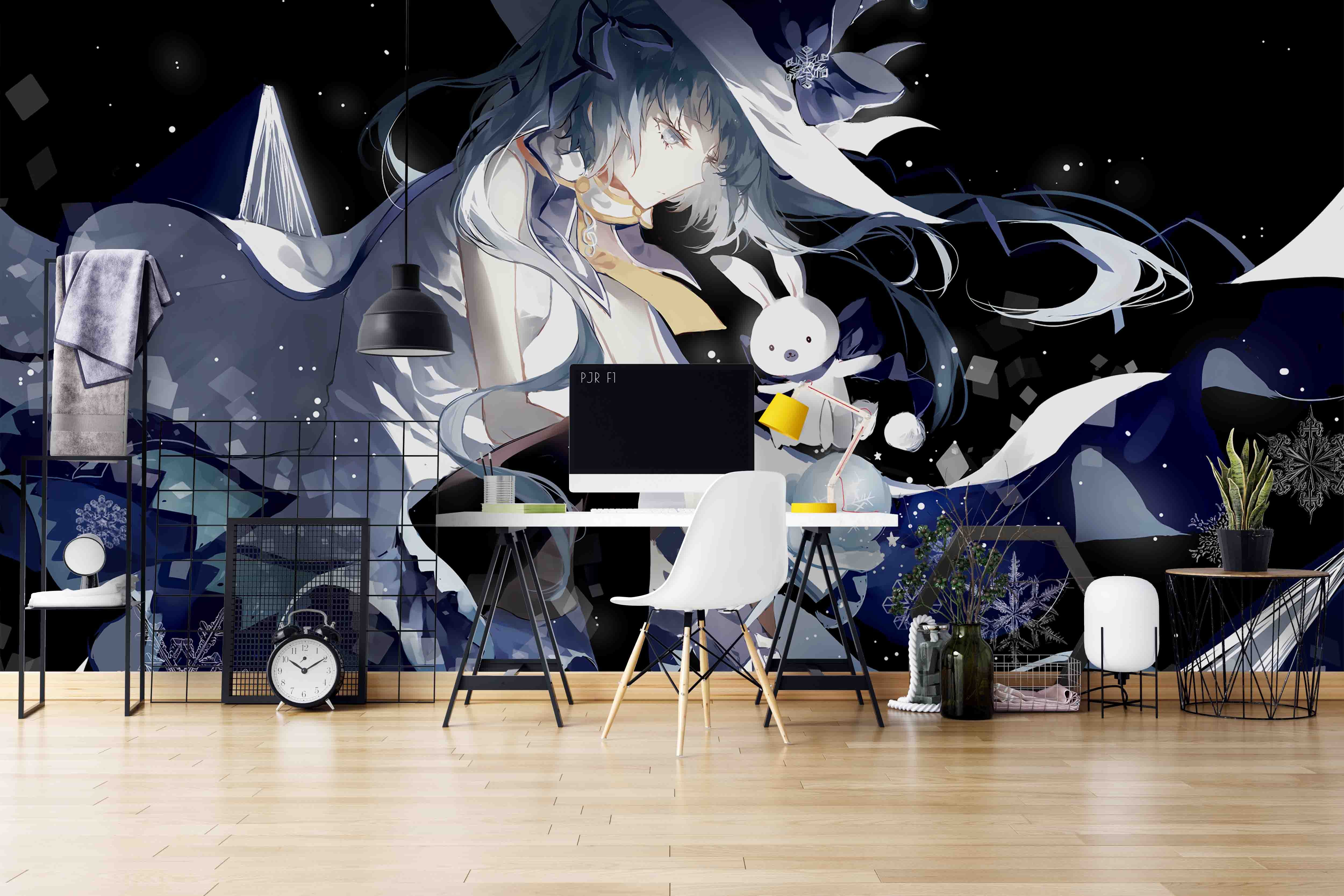 3D Fantasy Cartoon Girl Rabbit Wall Mural Wallpaper Wj 2013