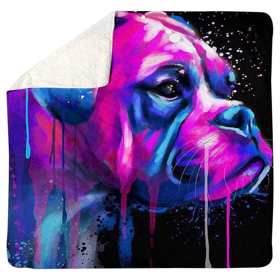 Boxer Water Color Digital Art Sherpa Blanket