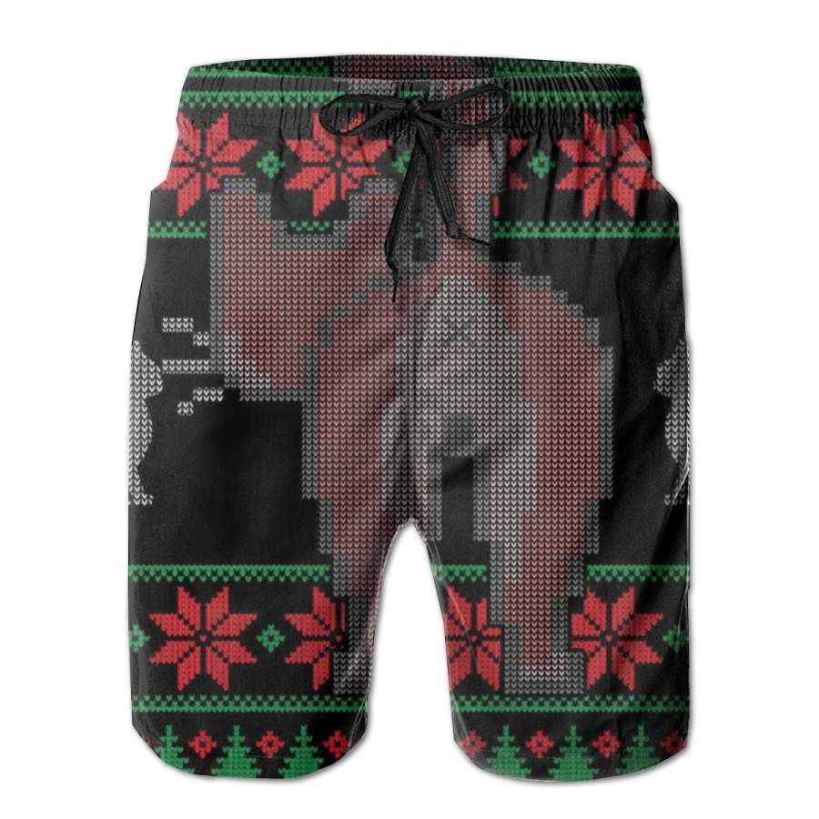 2 Pack Cat Butt Ugly Christmas Sweater Design Poster Men Swim Trunks Drawstring Elastic Waist Quick Dry Beach Shorts with Mesh Lining Swimwear Bathing Suits