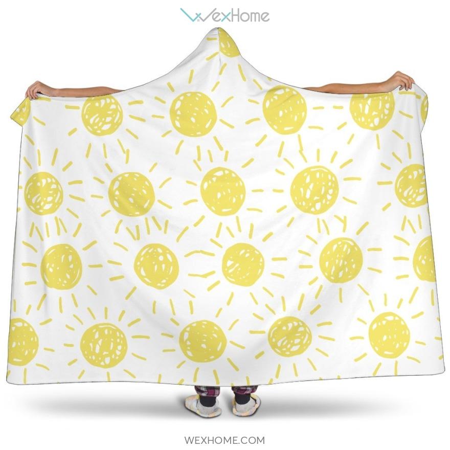 Hand Drawn Sun Pattern Hooded Blanket