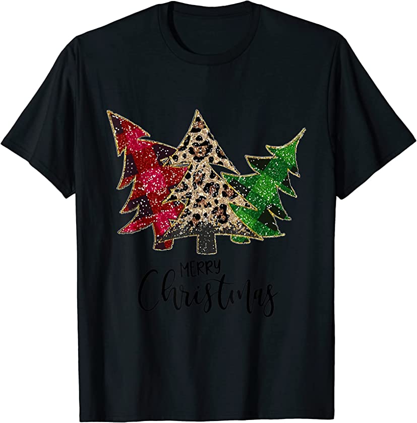 Christmas Trees Leopard Plaid Xmas T-Shirt