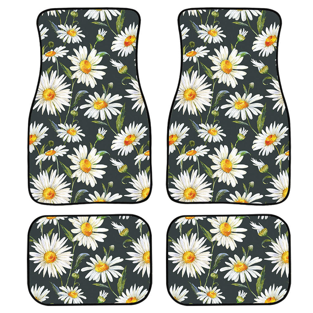 Watercolor Daisy Flower Pattern Print Front And Back Car Floor Mats, Front Car Mat