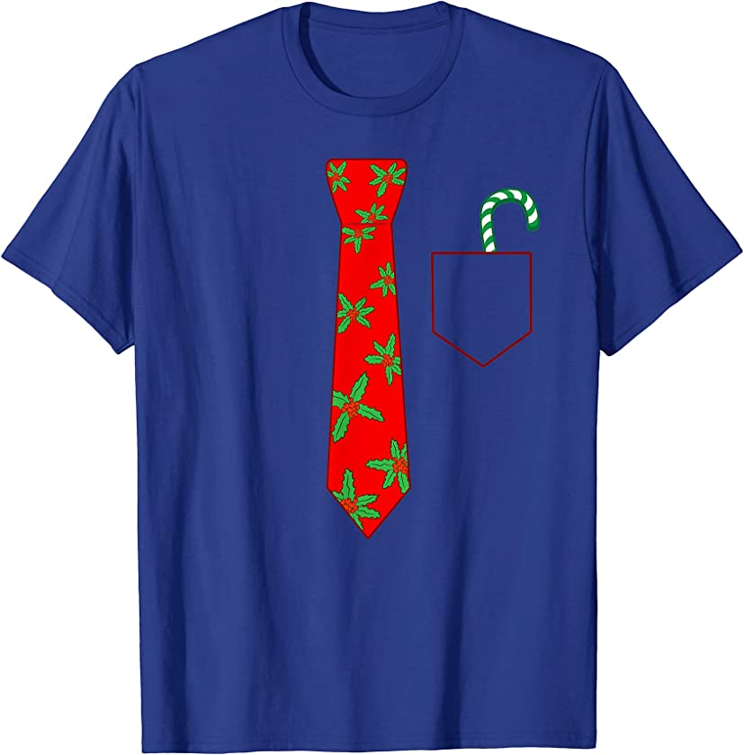 Christmas Tie and Candy Cane In Pocket T-shirt, Funny Xmas