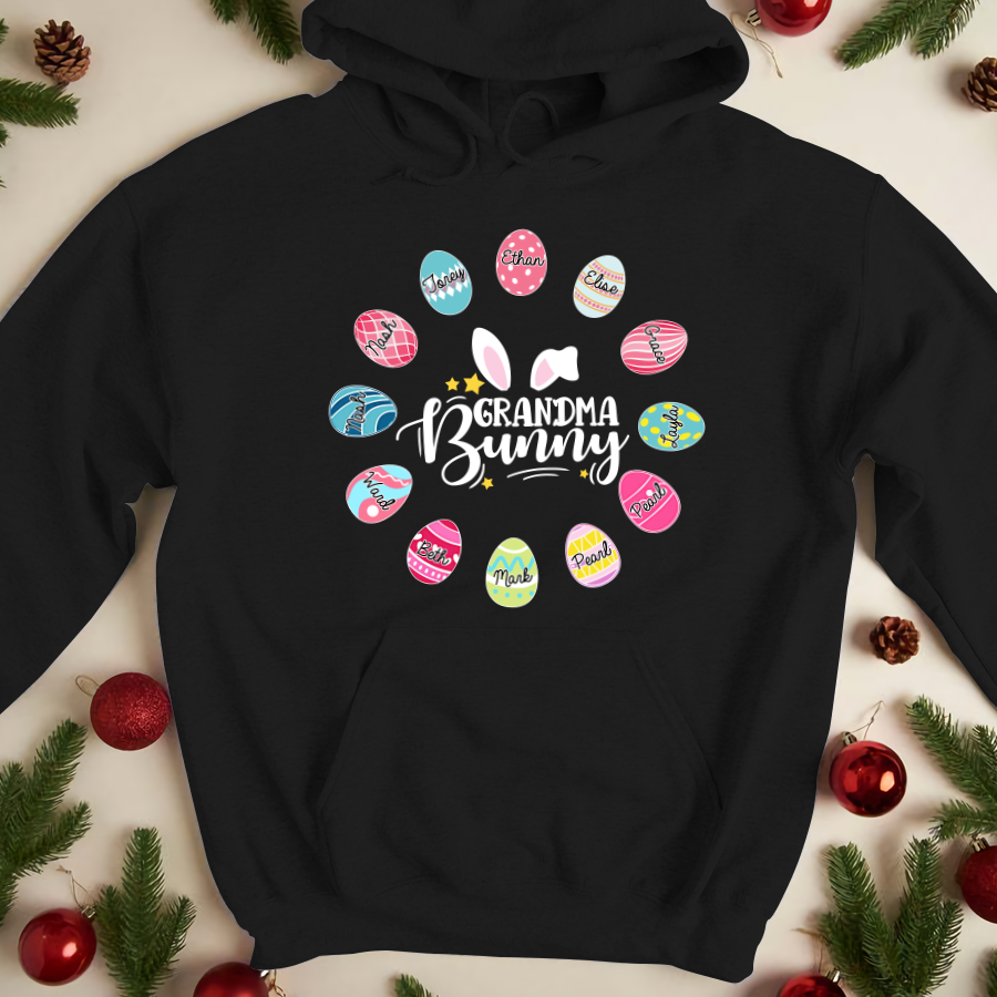 Personalized Grandma Bunny And Grandkids Egg Easter Hoodie