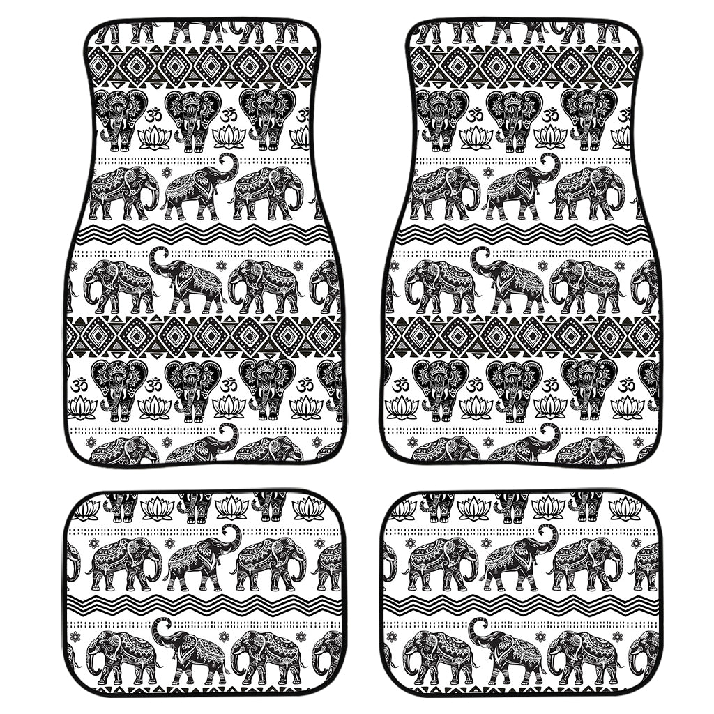 White And Black Indian Elephant Print Front And Back Car Floor Mats