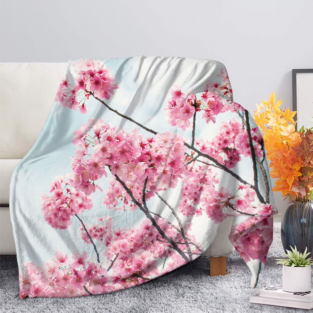 Pink Cherry Blossom Print Blanket