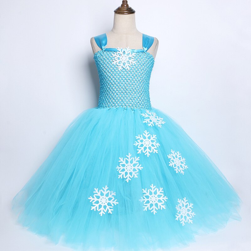 Blue Elsa Princess Dresses For Girls Kids Long Tutu Dress New Year Costume Girl Snow Queen Cosplay Costumes alx