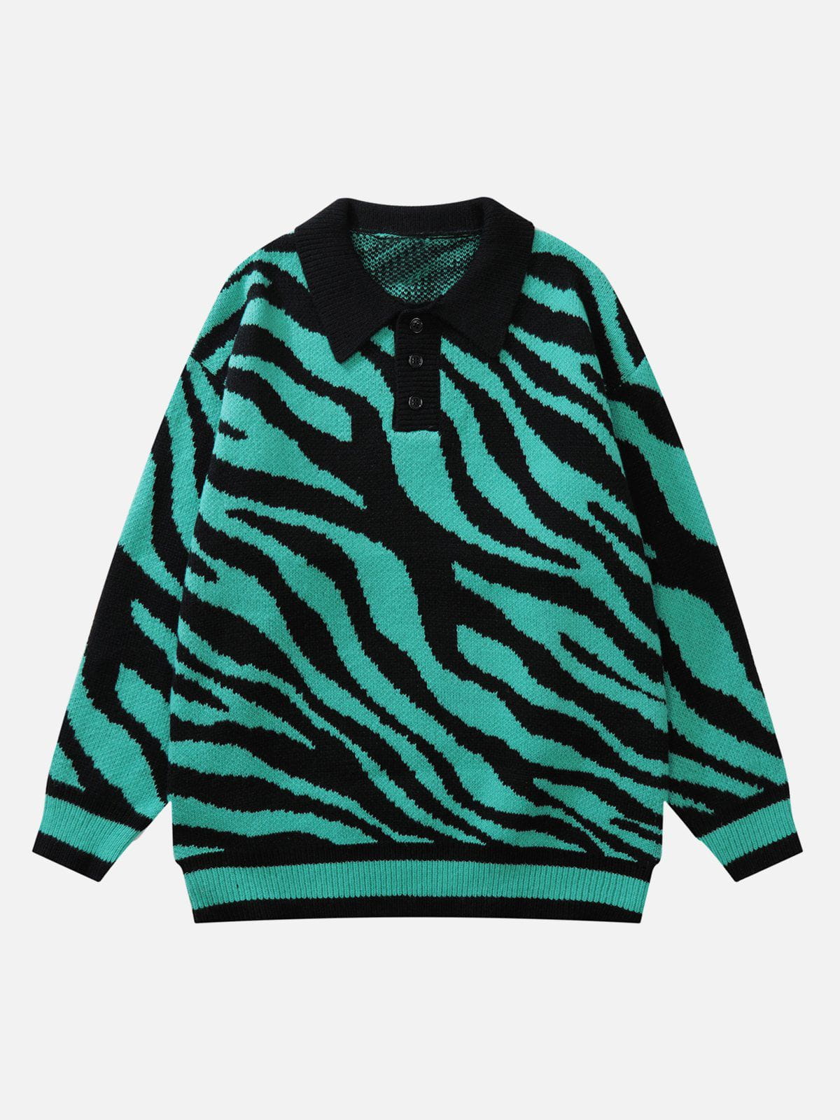 Talishko™ – Zebra Pattern Polo Collar Sweater