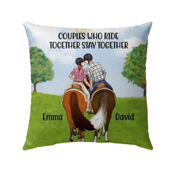 Personalized Pillow, Horseback Riding Couple Holding Hand, Gift For Horse Lovers