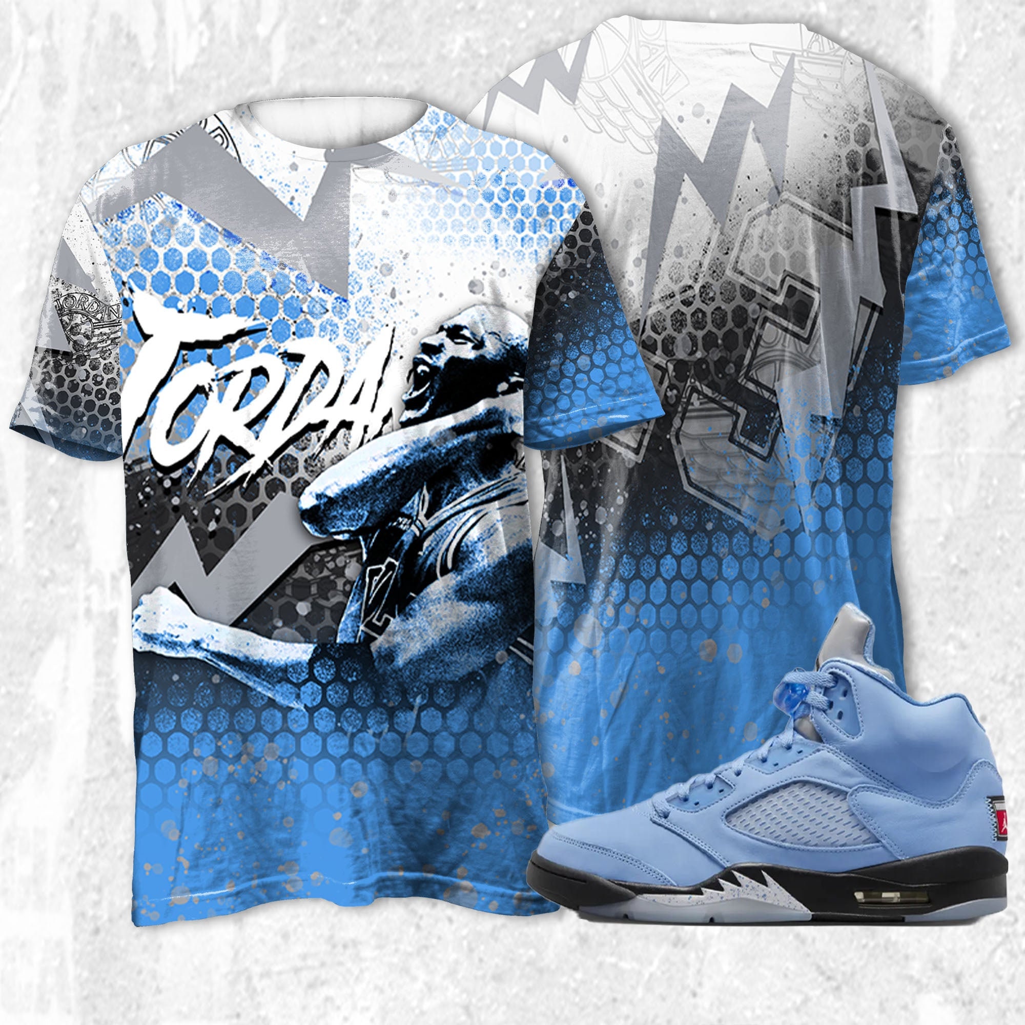Jordan 5 University Blue Match The Goat 23 3D Hexagon Unisex Shirt 3D Jordan Matchtees, Sweatshirt, Hoodie 3D Shirtdays
