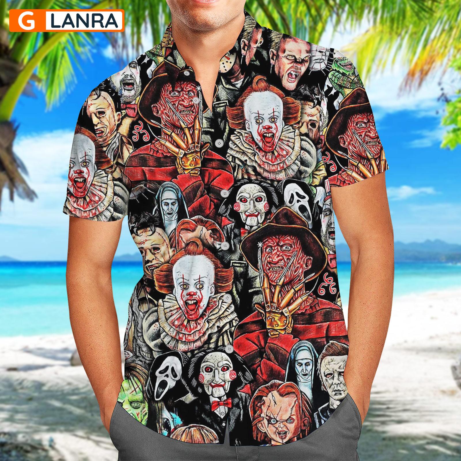 Famous Horror Characters Hawaiian Shirt, Freddy, Pennywise, Michael ...