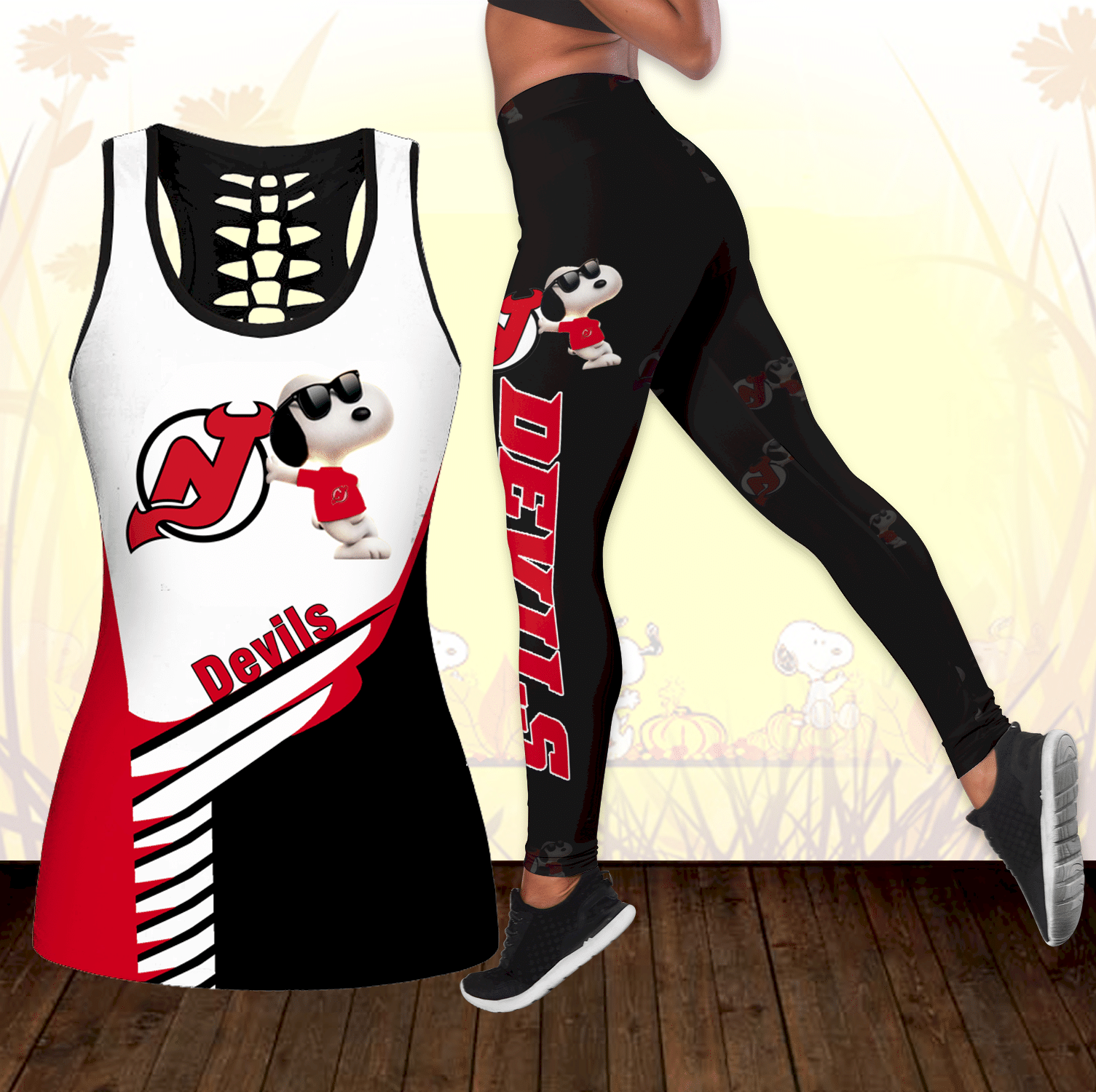 Combo New Jersey Devils Snoopy Hollow Tanktop Leggings Set K1731