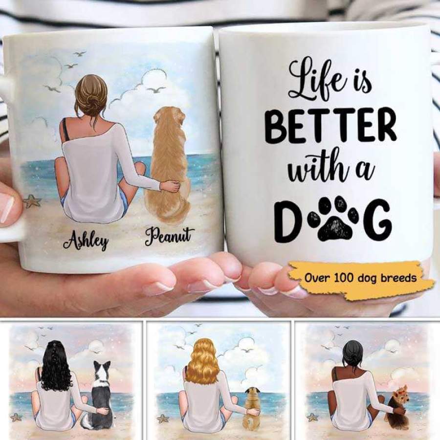 Woman And Dog At Sea Personalized Mug