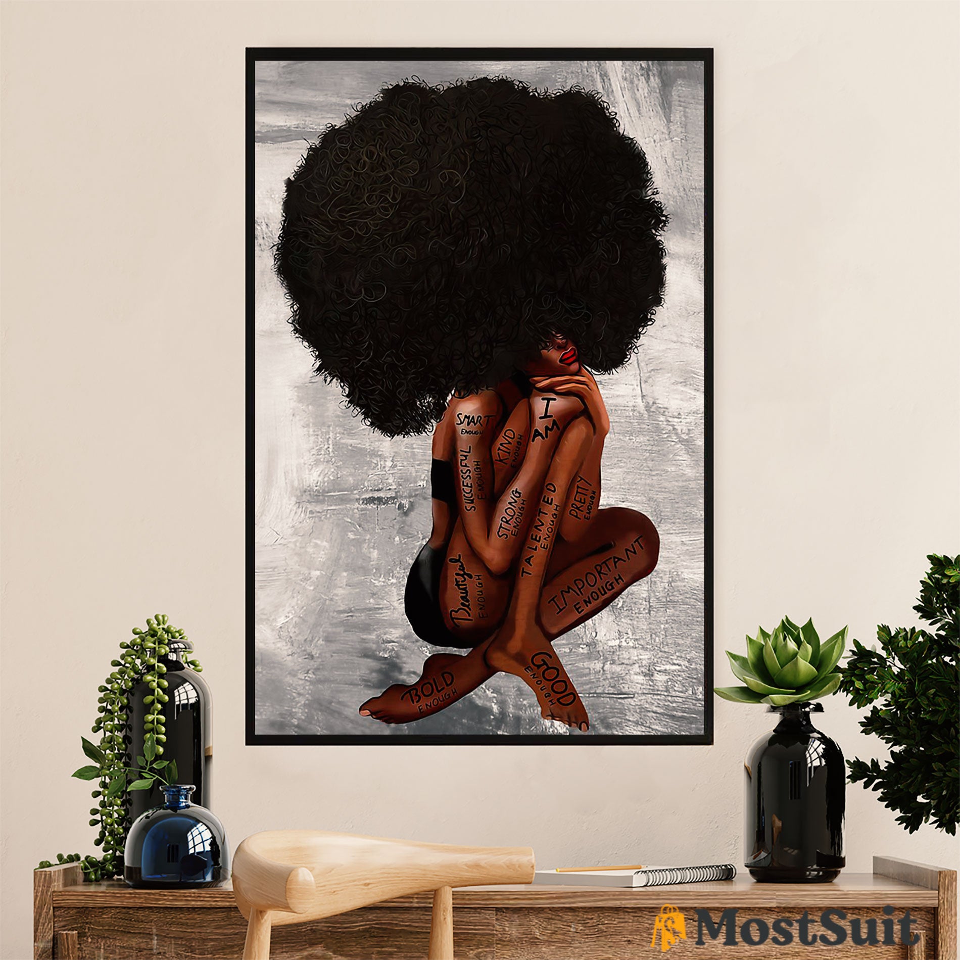 African American Afro Poster | Gift For Black Girl | Juneteenth Day Room Wall Art – I Am Strong