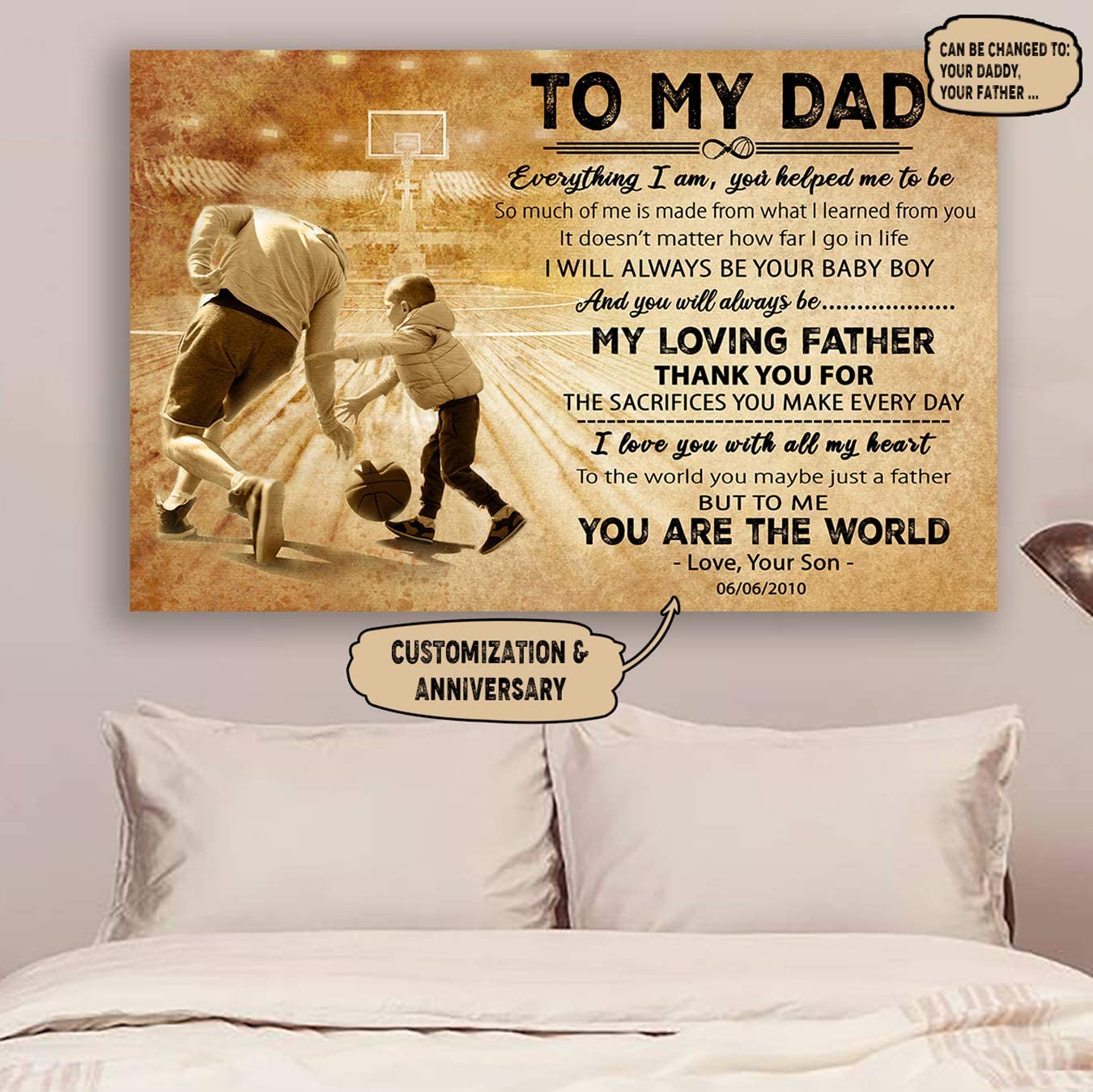 Poster for Room Aesthetic -Command Strips Wall Decor – Ly95 Customizable Basketball Poster – Son to Dad – Everything I Am