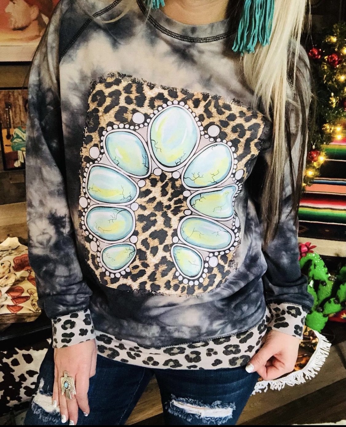 Turquoise & Leopard Sweatshirt