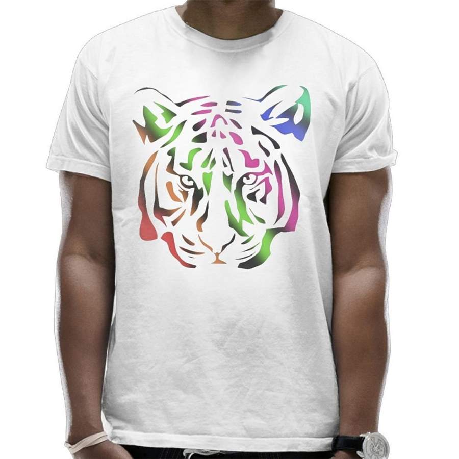 Striped Tiger Head Mens Comfort Round Neck Summer Style T-Shirt