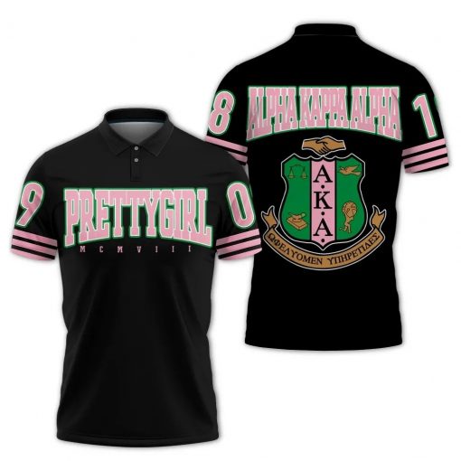 Alpha Kappa Alpha Emblem Pretty Girl Mcmviii Black Polo Shirt