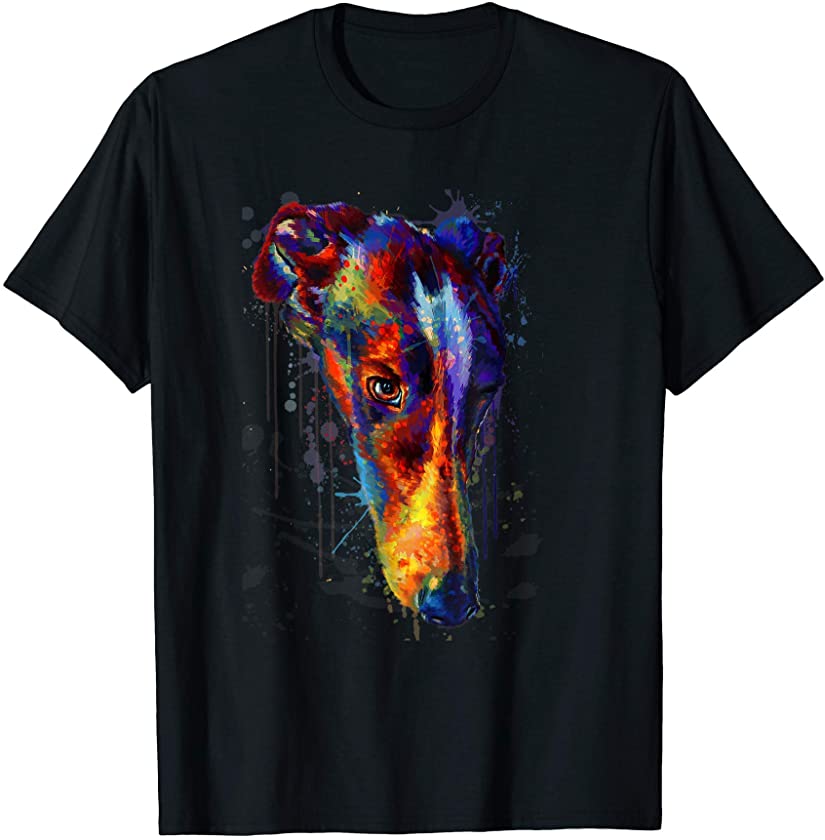 Colorful Greyhound Hand Drawn Dog Puppy Owner Painting Gift T-Shirt