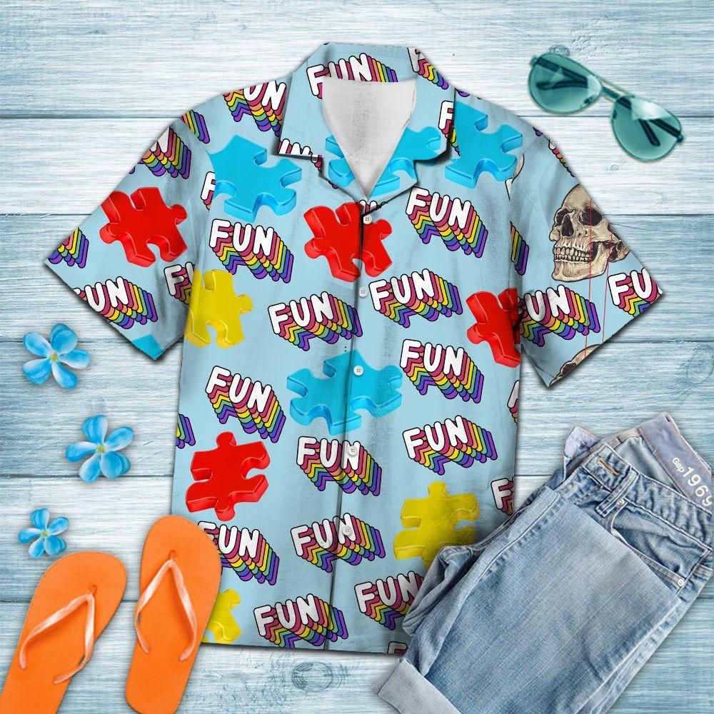 Autism Fun Summer Aloha Hawaiian Shirt Colorful Short Sleeve Summer Beach Casual Shirt For Men And Women