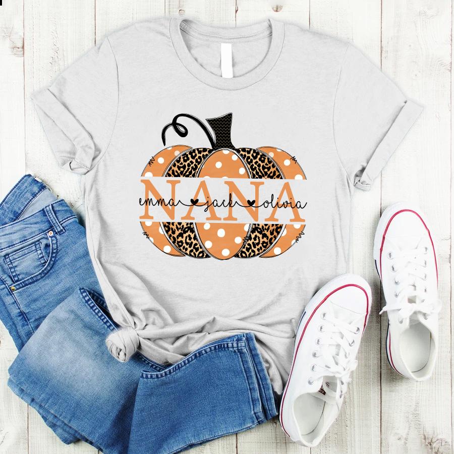 Nana -pumpkin Leopard, Family Customize Personalized T-Shirt, Hoodie Adult, Kid, Unisex