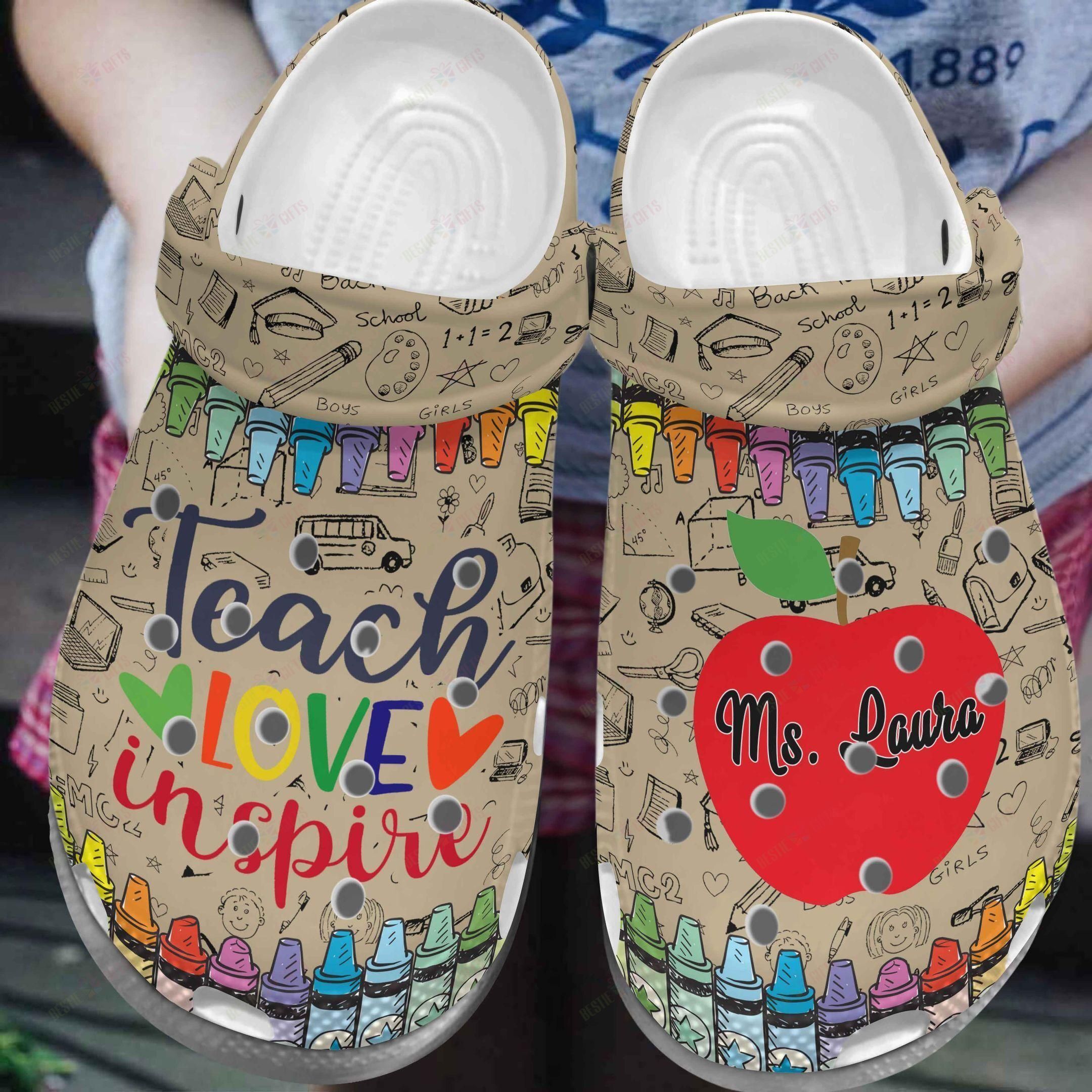 Teacher Personalized Crocs Classic Clog Whitesole Teach Love Inspire Shoes